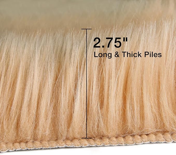 duduta Beige Faux Sheepskin Runner Rugs 2x6 ft, Fluffy Fur Couch Covers | Shag - Image 2