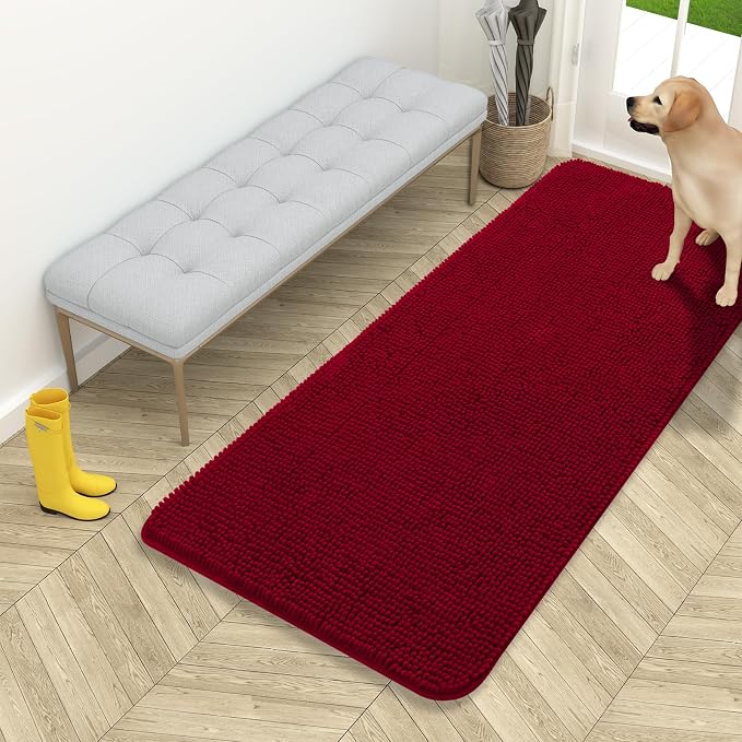 OLANLY Dog Door Mat for Muddy Paws 54x24, Super Absorbent Chenille Mud Mat | Red by OLANLY