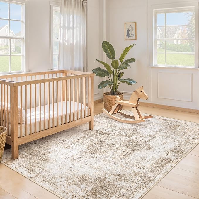 Area Rug 3x5 Washable Rug, Vintage Boho Medallion Entryway Rug Non-Slip Soft - Image 3