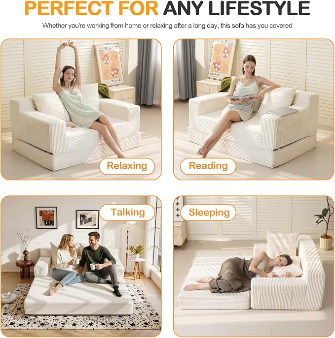 Erament Convertible Sofa Bed, Loveseat Folding Floor Futon Sleeper Sofa Couch - Image 4