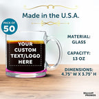 Custom Libbey Clear Glass Coffee Mugs 13 oz. Set of 50, Personalized Bulk Pack - Perfect for Coffee, Tea, Espresso, Hot Cocoa, Other Beverages - Pink Bottom