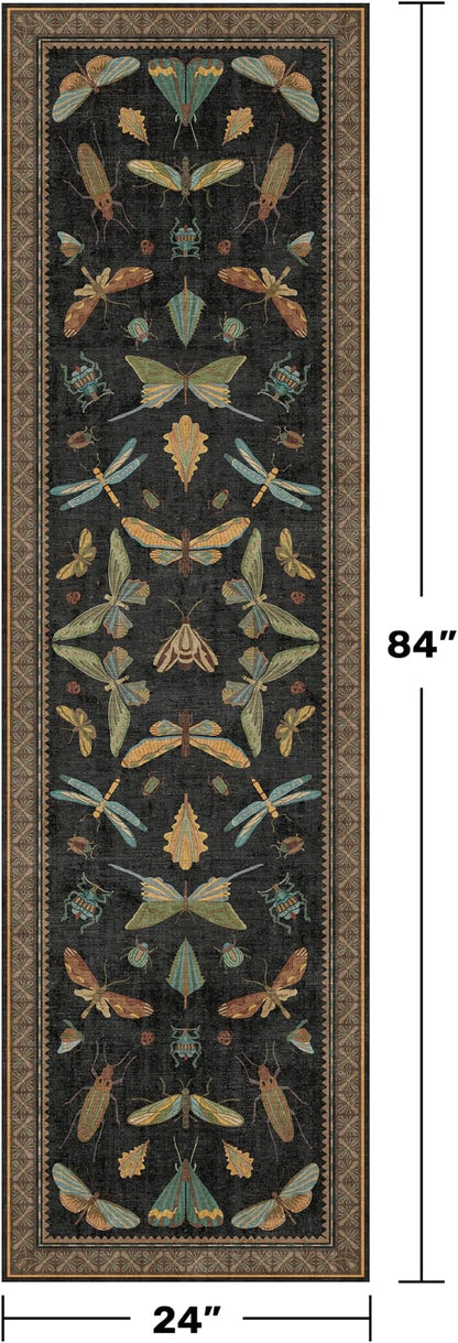 2x7 Black Non Slip Entryway Runner Rug, Boho Washable Runner - Image 2