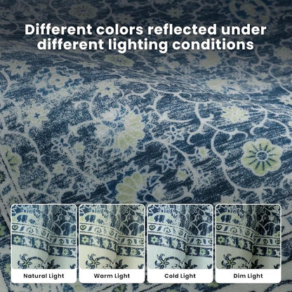 8x10 Boho Washable Area Rugs for Living Room, Dining Room-White Blue | Retro - Image 8