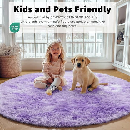 Tie-Dyed Purple Round Area Rug 4ft, Soft Bedroom Circle Rugs Floor Mats - Image 4
