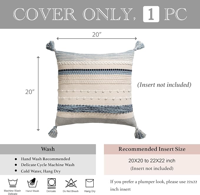 Coastal Blue Boho Decorative Throw Pillow Cover 20x20 Modern Bohemian Accent - Image 5
