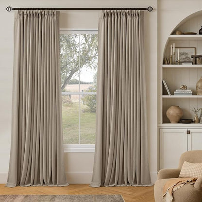 Dark Flax 94 Inch Long Blackout Curtains Thick Linen Pinch Pleated by Twodrapes