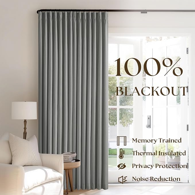 Grey Pinch Pleated Black Out Linen 45 Inch Curtains - Image 3