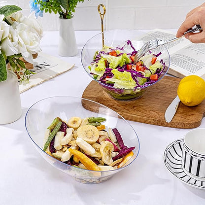 bUCLA 12 Pack Clear Plastic Serving Bowls - 20 OZ Angled Serving Bowls Disposable for Chip,Candy,Salad & Fruit - Ideal for Party & Wedding
