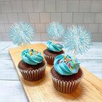 Ephlyn 30Pcs Foil Firework Cupcake Toppers Party Birthday Cake Toppers Supplies Sparkle Tinsel Cocktail Fruit Toothpick for Birthday Wedding Graduation Party Blue