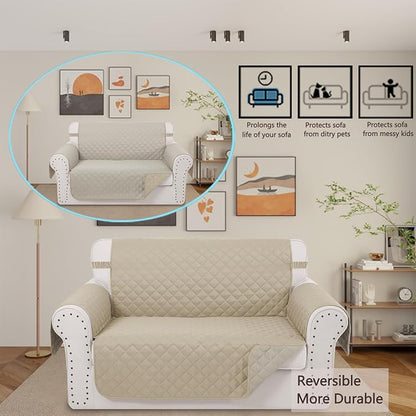 Reversible Loveseat Couch Sofa Covers, Sand/Beige | Loveseat Covers - Image 2