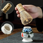 Fuji Mountain Matcha Bowl Set – 6-Pcs Hand-Painted Scenic Japanese Tea Ceremony Kit | Matcha Bowl with Spout, 2 Cups, Bamboo Whisk, Scoop & Whisk Holder | Gift for Tea Ceremony Lovers