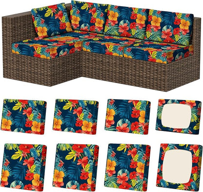8Pcs Outdoor Cushion Covers, Stretch Patio Furniture Couch Chair Slipcovers | by VORSHAPE