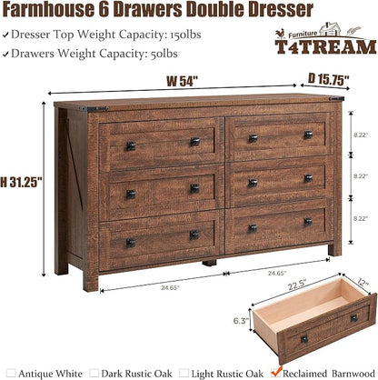 T4TREAM Farmhouse 6 Drawers Dresser - Image 2