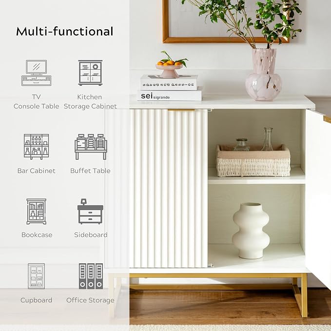 EYYTHUNG Fluted Storage Cabinets Set of 2, Sideboard Buffet Cabinet Accent - Image 6