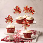 Gyufise 20Pcs Foil Firework Cupcake Toppers Sparkle Tinsel Cake Toppers Tinsel Drink Cake Decoration Cocktail Picks for Birthday Wedding Graduation Party Supplies Gold Red