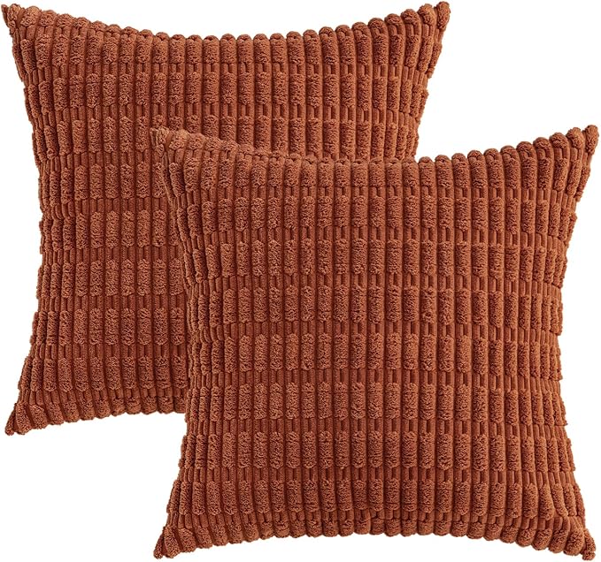 MIULEE Fall Euro Corduroy Decorative Throw Pillow Covers 24x24 Dark Rust | Pack - Image 6