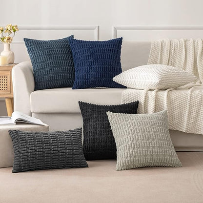 MIULEE Corduroy Decorative Throw Pillow Covers 20x20 Dark Grey Pack of 2 | Soft - Image 3