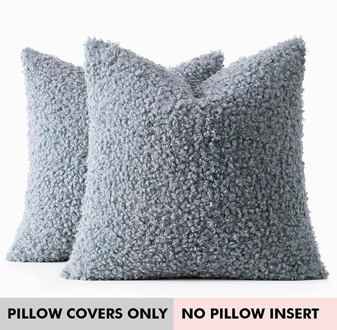 Faux Fur Throw Pillow Covers 18x18 Inch Set of 2 Boucle Neutral Decorative - Image 7