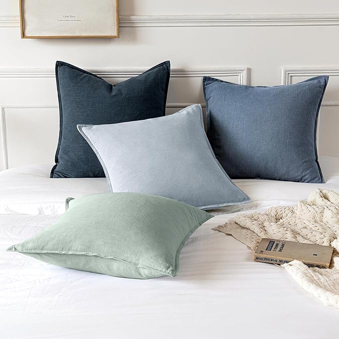 MIULEE Decorative Linen Pillow Covers 18x18 Inch Blue Ashes | Boho Farmhouse​ - Image 6