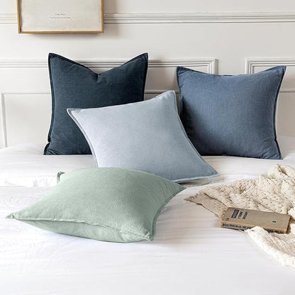 MIULEE Decorative Linen Pillow Covers 18x18 Inch Blue Ashes | Boho Farmhouse​ - Image 6