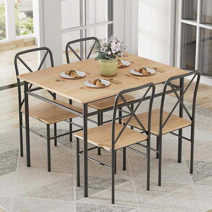 VECELO Dining Table Set for 4, 5-Piece Wood Kitchen Table by VECELO