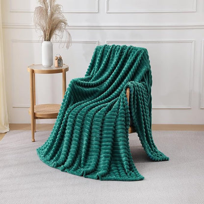 Teal Throw Blanket for Couch Sofa 50x60 inches Striped Design | Fleece Blankets - Image 5