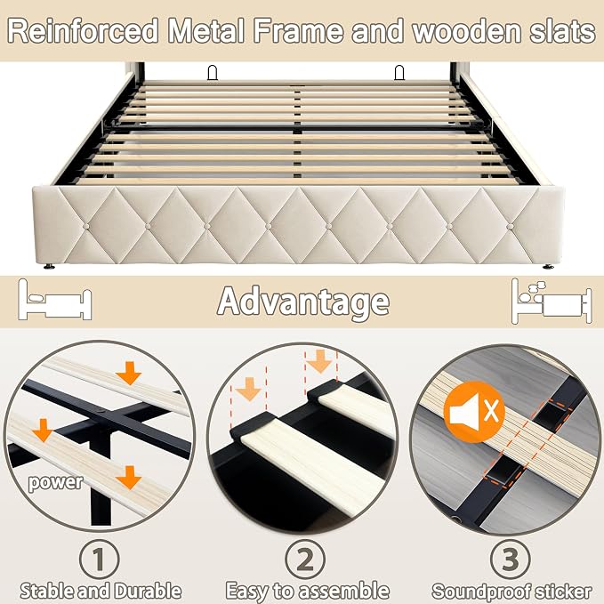 Modern Multi-Color LED Light Queen Bed Frame - Image 5
