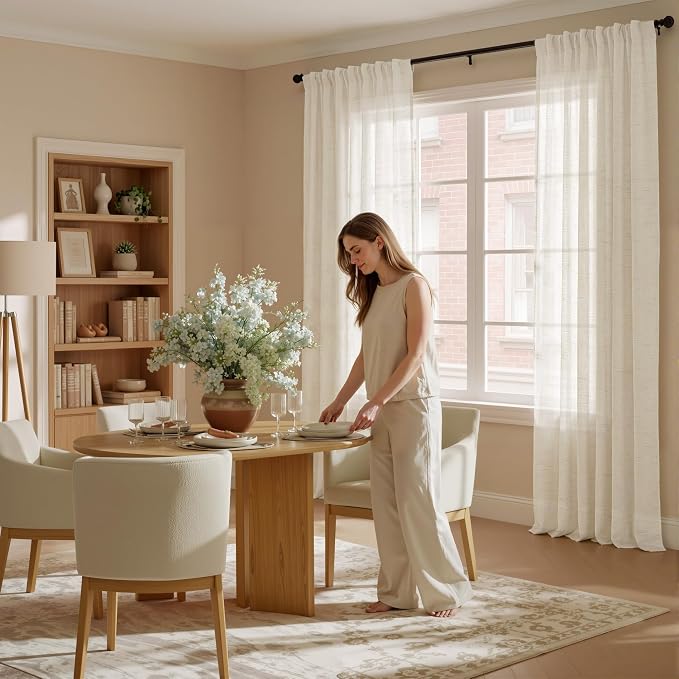 NICETOWN Linen Burlap Semi Sheer 144 inch Extra Long Curtains - Image 2