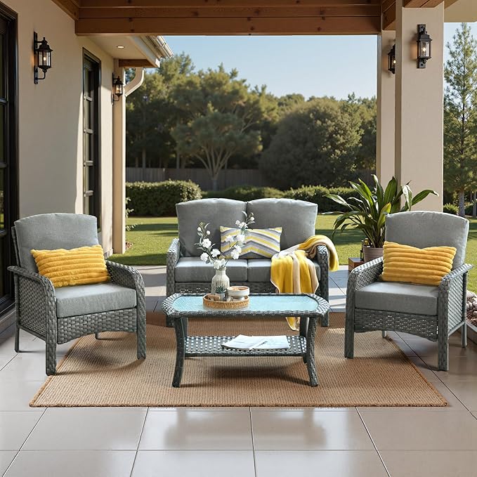 Wicker Patio Furniture Set High Back Loveseat Sofa Couch Armchair Coffee Table by Eco-ChicLivingBeautifullyAffordable