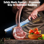 12-Inch Slicing Carving Knife with Unique Grip Ring & Non-slip Serrated Spine | Ultra-Sharp High-Carbon Stainless Steel Blade & Damascus Pattern for Brisket Meat Cutting | Pakka Wood Handle