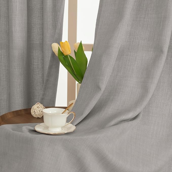 Light Filtering Grey Linen Curtains 95 Inch - Image 3