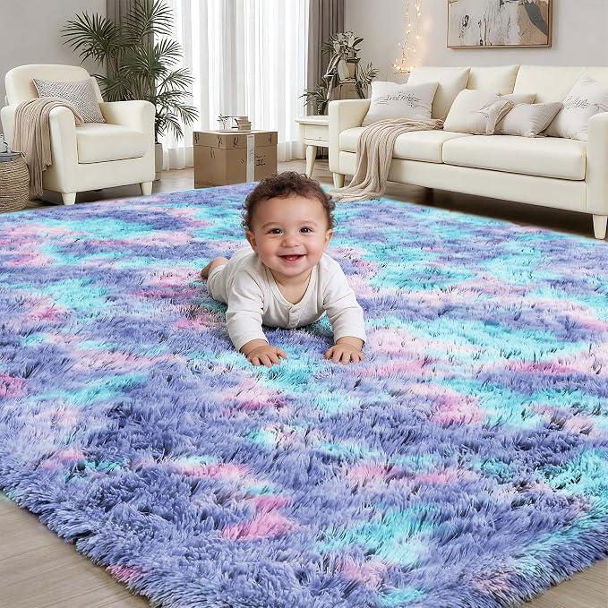 PLHXFR 6x9 Area Rugs Living Room: Fluffy Bedroom Soft Shag Rug Kid Rainbow | by PLHXFRSoftAreaRugs
