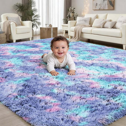 PLHXFR 6x9 Area Rugs Living Room: Fluffy Bedroom Soft Shag Rug Kid Rainbow | by PLHXFRSoftAreaRugs