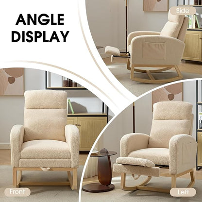 NIOIIKIT Modern Nursery Rocking Chair, Teddy Upholstered Rocking Chair - Image 8