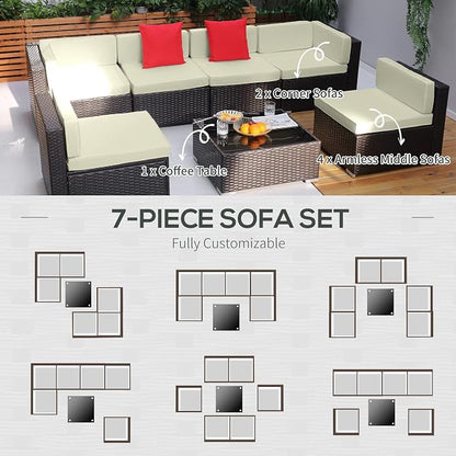 Outsunny 7 Piece Patio Furniture Set, Wicker Outdoor Sectional Sofa Set - Image 5