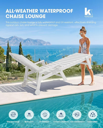 KINGYES HDPE Lounge Chair Outdoor Set of 2, Patio Chaise Lounge Recliner - Image 6