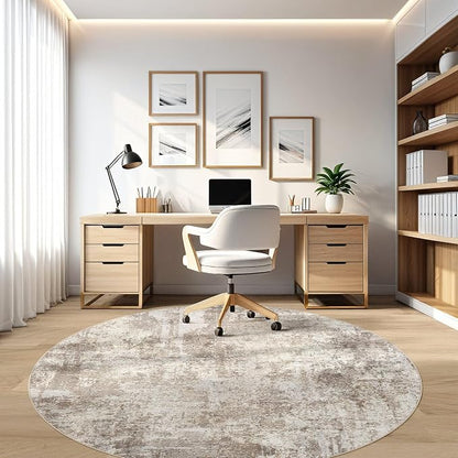 LOONGRUG Round Rug 10x10 Washable Circle Large Neutral Modern Abstract Rug | - Image 7