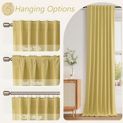 Yellow 100% Blackout Linen Curtains 108 Inch Length 2 Panels Set - Image 6