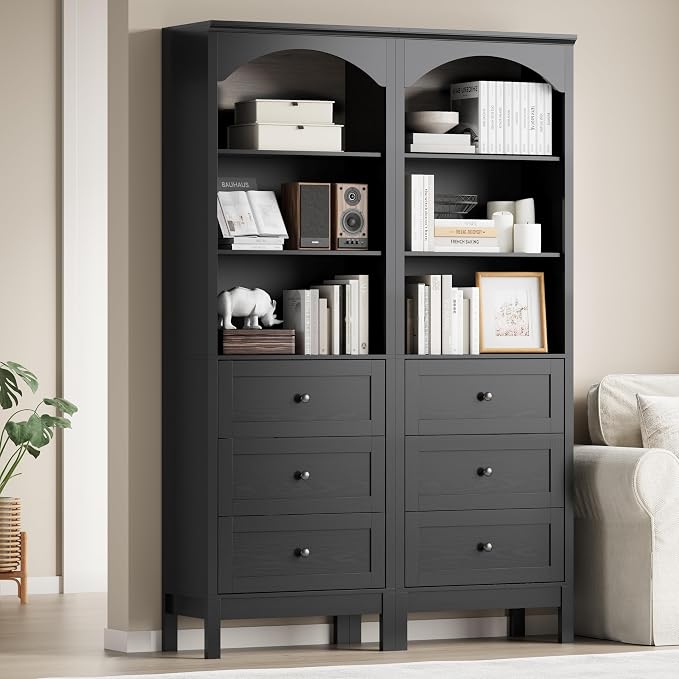 Bookshelf with Drawers, Floor Standing Display Storage Cabinet - Image 3