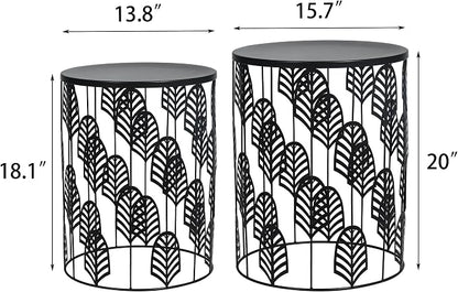 Homebeez Nesting End Tables Set of 2, Round Black Side Table - Image 3