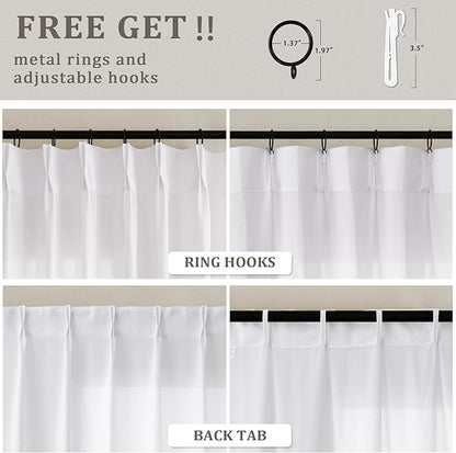 72 Inch Wide 102 Inches Long Semi Sheer Pleated Curtains White Linen | Boho - Image 3
