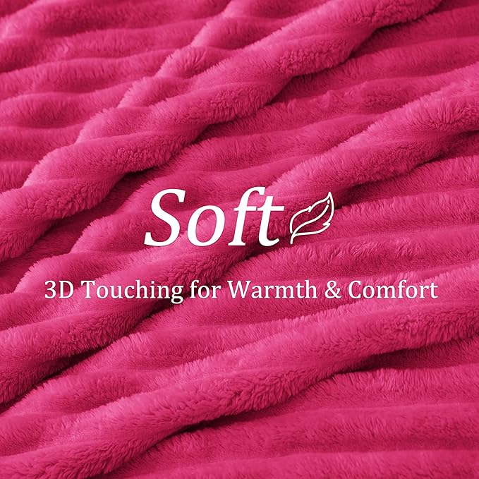 BEDELITE Striped Fleece Throw Blanket, Hot Pink, Soft Cozy, Lightweight Warm - Image 4