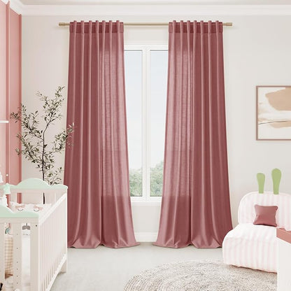 Canyon Rose Linen Curtains 102 Inches Long Rod Pocket Back Tab Drapes 2 Panels - Image 7