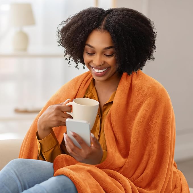 Utopia Bedding Soft Fleece Bed Blanket Throw Size Burnt Orange | Microfiber - Image 3