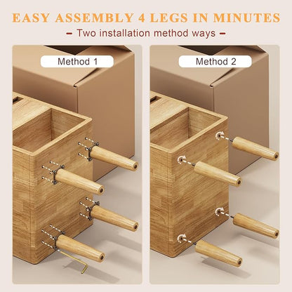 Nightstand 2 Drawers with Open Shelf Narrow Night Stand Solid Wood Bedside - Image 6