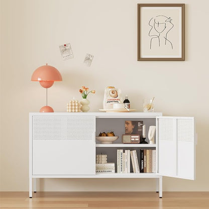 Metal Storage Cabinet, 2 Door TV Stand, Metal Mesh Accent Cabinet, Magnetic - Image 8