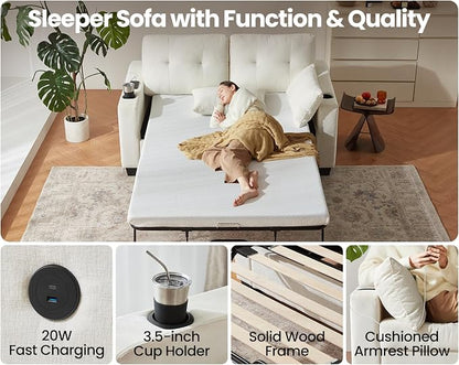 Full Size Pull Out Sleeper Sofa Bed, 2-in-1 Convertible Chenille Pull Out Couch - Image 6