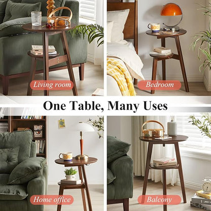 Side Table, 2-Tier Round End Tables Living Room, Mid Century Modern Side Table - Image 8