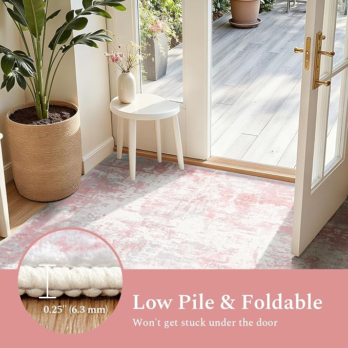 Rugflix 9x12 Area Rugs for Bedroom, Washable Pink Large Rug | Machine Washable; - Image 8