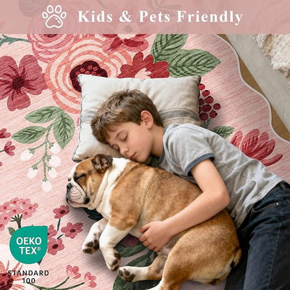 DUKINO 4x6 Area Rug, Non Slip Floral Washable Rug - Image 4